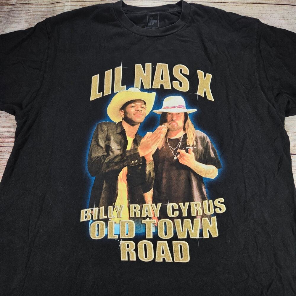 Lil Nas X Old Town Road THE THREAD SHOP T-Shirt Men's Black Large 100% Cotton